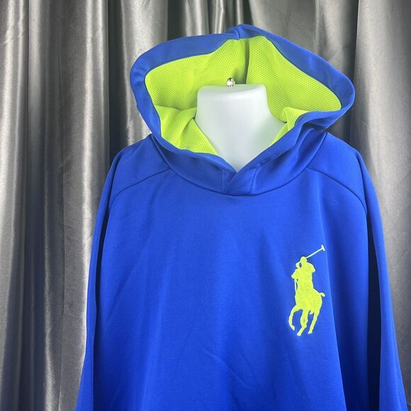 Polo Ralph Lauren Big Pony Logo ‎Hoodie Boys XL Pullover Blue Neon Preppy Fall - Picture 3 of 13